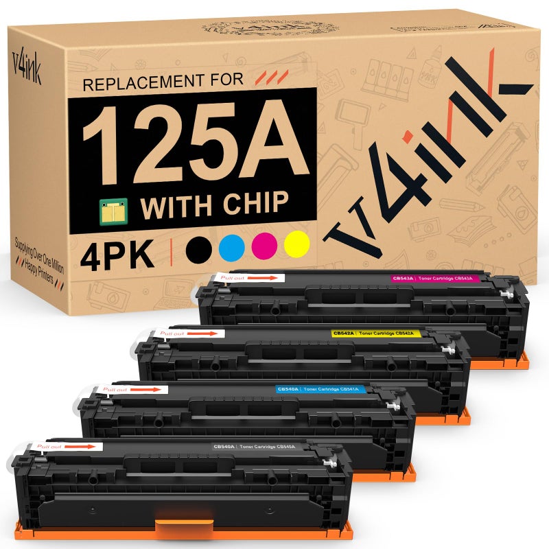 v4ink Remanufactured Toner Cartridge Replacement for HP 125A CB540A CB541A CB542A CB543A Toner for use with HP Color CP1215 CP1518ni CP1515n CM1312nfi MFP Printer â€“ Black Cyan Magenta Yellow - Image 1
